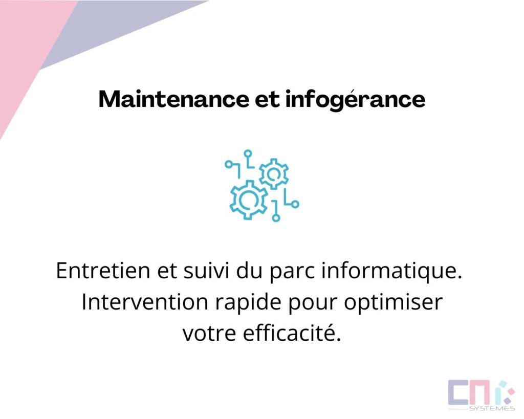 Entretien et suivi du parc informatique. Intervention rapide pour optimiser votre efficacité.
